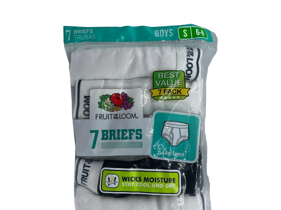 Calzoncillos Fruit of the Loom para niños negros/blancos/grises sin etiquetas talla S (6-8) PACK DE 7 Foto 2 de 4