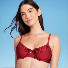 Tie Detail Underwire Bikini Top - Shade Shore Red Shine 34C SEE DEAL