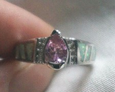 Wunderschöner Feuer Opal / Saphir Ring , rosa pink weiss , 925er Silber Gr.: 59