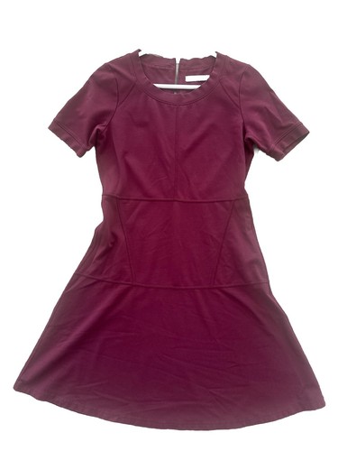 Athleta Dress Womens Small Purple Maroon Short Sleeve A-Line back zipped stretch