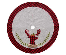 Plaid Reindeer with Gray Burlap Christmas Tree Skirt (48")