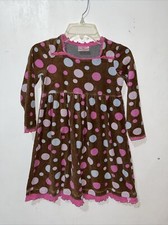 Hanna Andersson Dress Girls 110 US 5 Brown Pink Blue Dots Long Sleeve Used