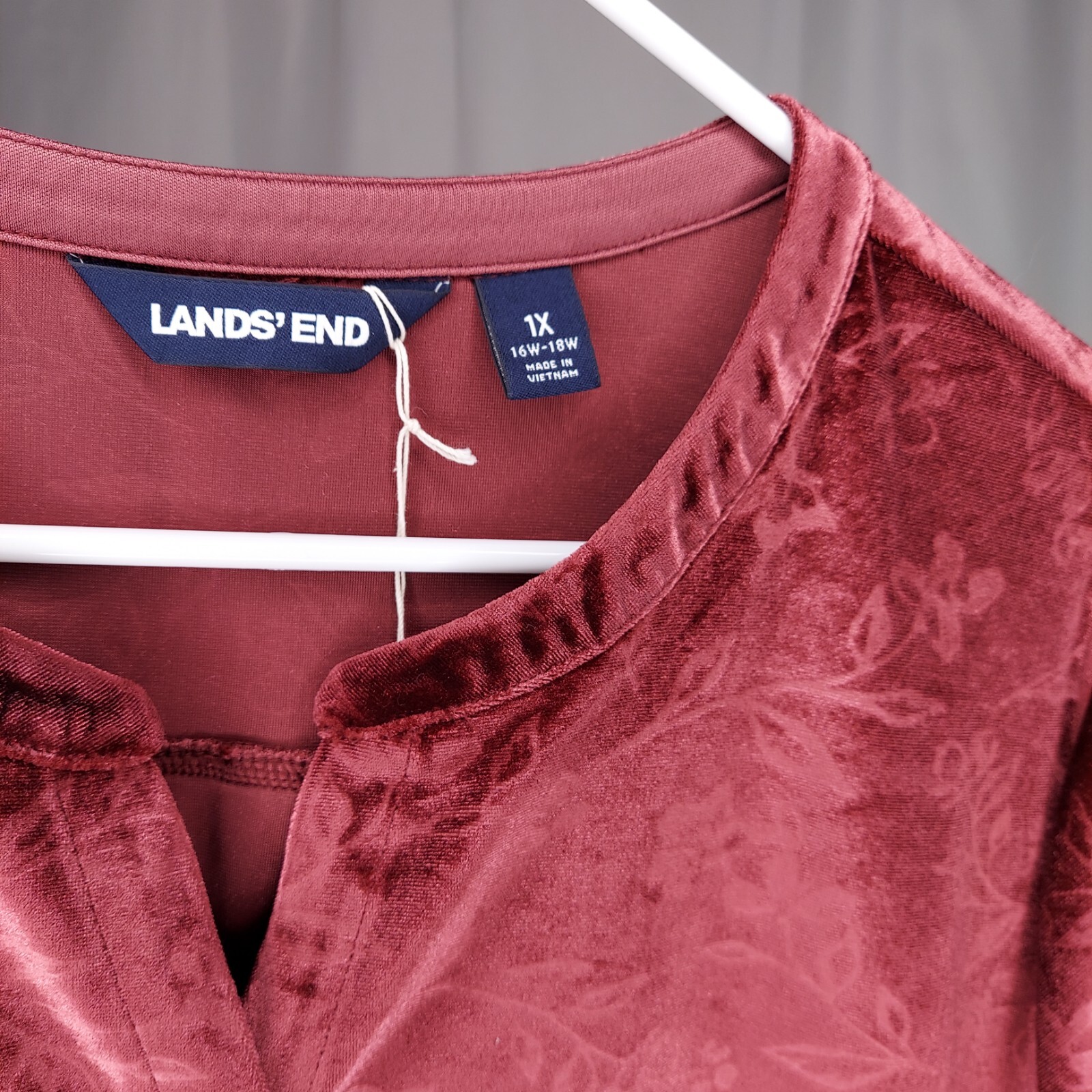 Lands End Velour Shirt 1X Women Red Stretch Textured Floral Button Long Sleeve eBay