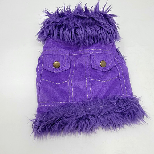 COMPANION ROAD Small Dog Coat Faux Suede w/ Fur Fashion Coat Purple Adorable