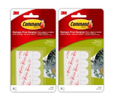 Command Poster Strips, White, Damage Free Decorating, 20 Command Strips 2 Pack