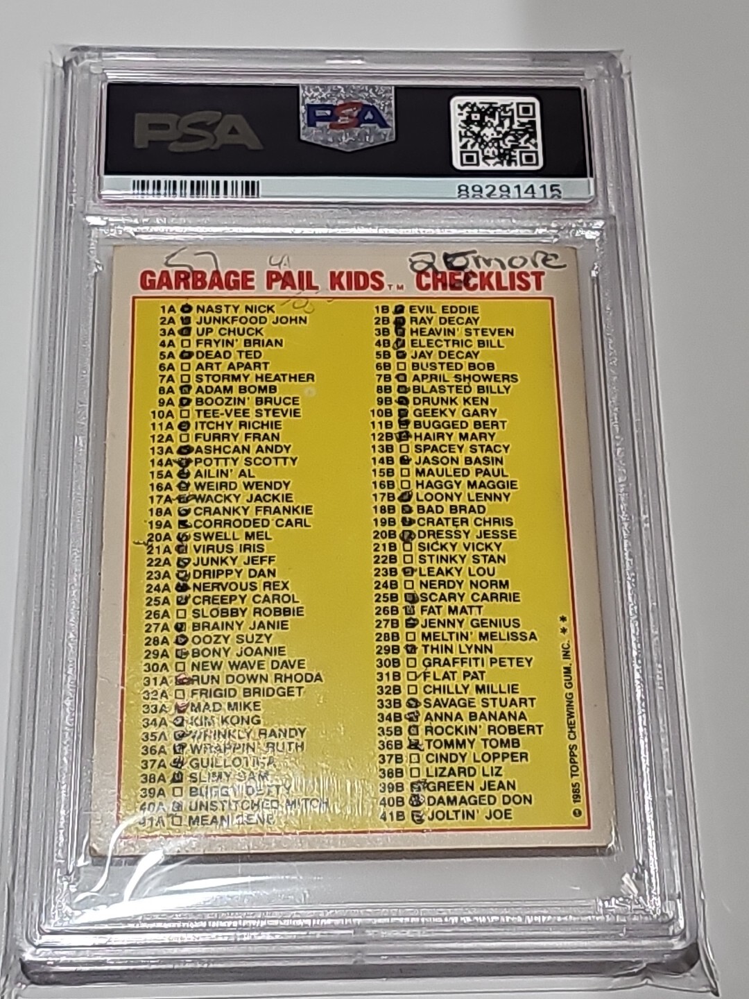 #8b BLASTED BILLY Checklist Glossy PSA 3 (MK) Garbage Pail Kids 1985 view 2