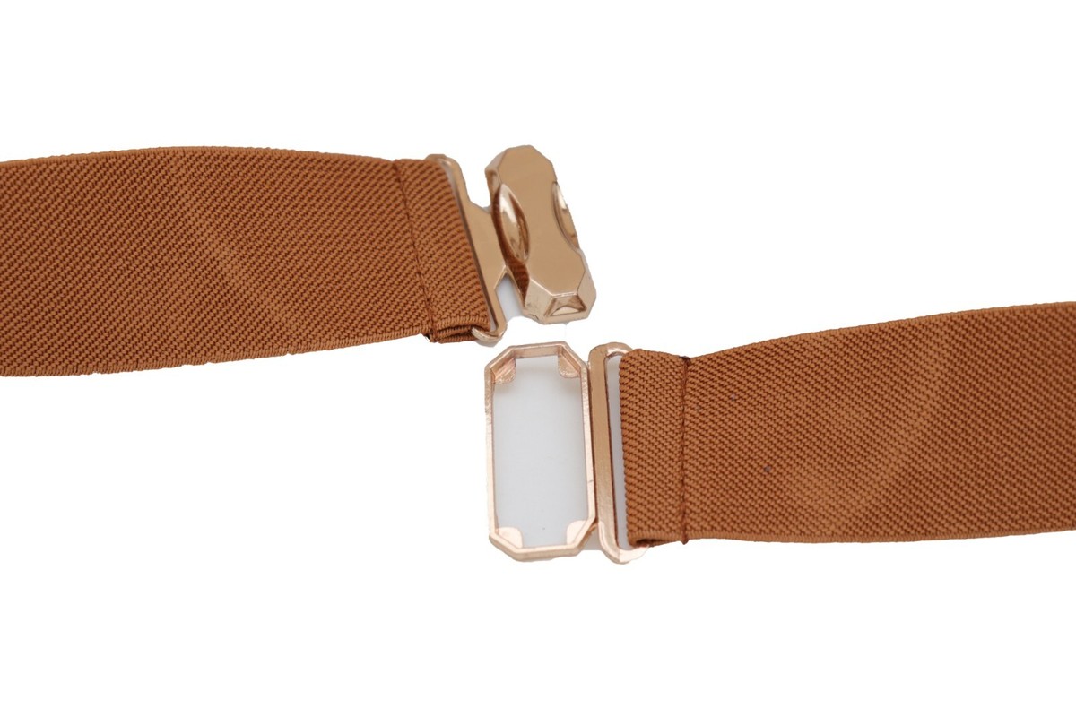Women Brown / Black Elastic Wide Belt Hip Waist Oval Gold 