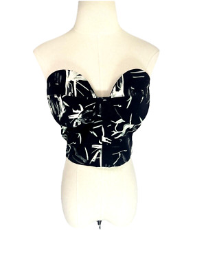Micas Womens Corset Black White Zip Top Size Large Sexy Stretch Baddie New