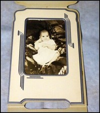 Soporte de estudio Art Deco vintage en blanco y negro para retrato de bebé 3,25 X 5 pulgadas #A2991