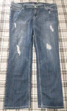 Vigoss Womens Blue Denim Skinny Jeans Distressed Embroidered Back Pockets Sz 17