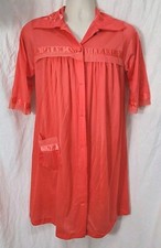 Vintage HENSON Kickernick CORAL Pink NIGHTGOWN Mediu Nylon Short Gown GrannyCore
