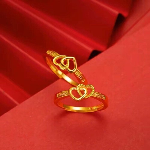 Womens 2-Heart Love Ring Yellow Gold Plated Ring Jewelry Fashion Ring Rng Cheap - Bild 3 von 8