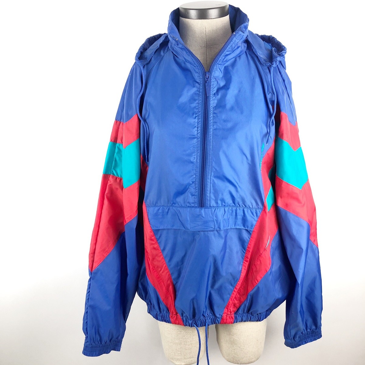 だい VTG 80's Adidas Windbreaker Large Blue Red Trefoil Half Zip Track