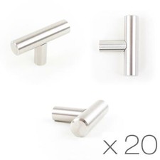 20x T Bar Brushed Steel Knobs Kitchen Cupboard Cabinet Drawer Door Handles