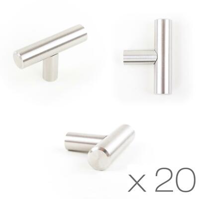 20x T-Bar gebürsteter Stahl Knöpfe Küche Schrank Schrank Schublade Türgriffe