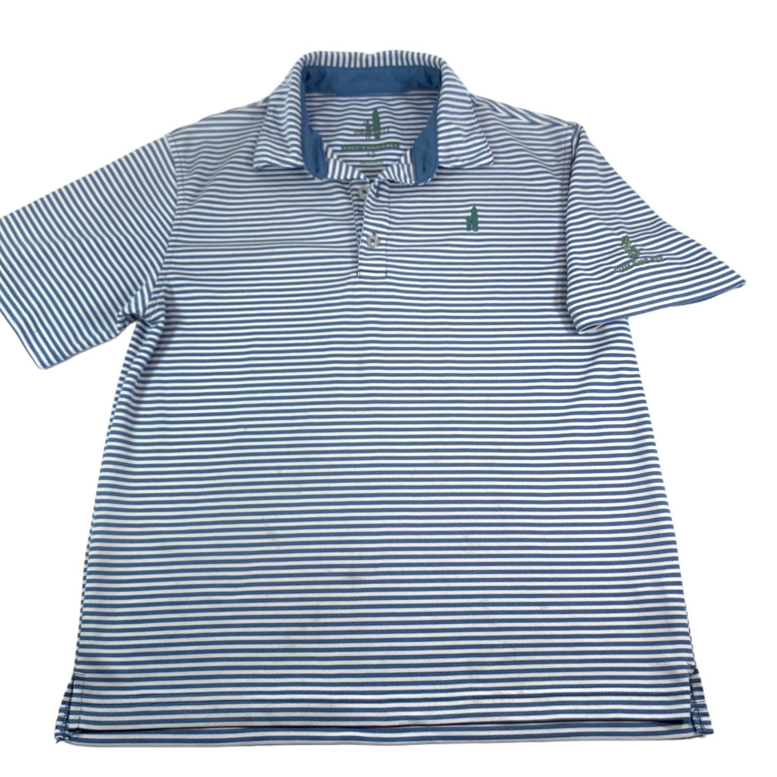 Johnnie O Polo Shirt Prep Formance White Blue Stripe Youth 12 Boy Girl School