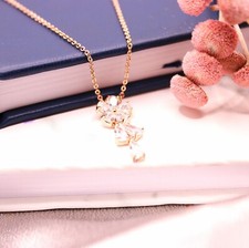 Rose Gold Floral CZ Pendant Necklace Dainty Drop Chain - Wedding Gift Jewelry