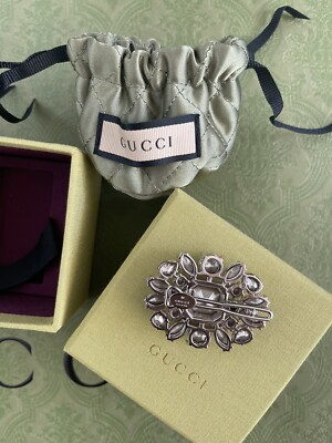 【専用箱＆巾着付き✨】GUCCI バレッタ ラインストーン 白 キラキラ New GUCCI CRYSTAL INTERLOCKING G HAIR CLIP | eBay