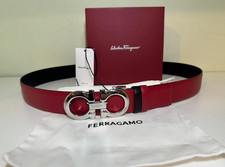 ADJUSTABLE RED TO BLACK LEATHER SALVATORE FERRAGAMO BELT WITH SILVER BUCKLE