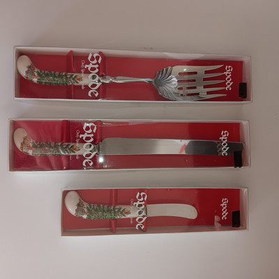 Spode Christmas Utensil Set. Cake Knife, Butter Knife, Meat Fork. Holiday Decor.