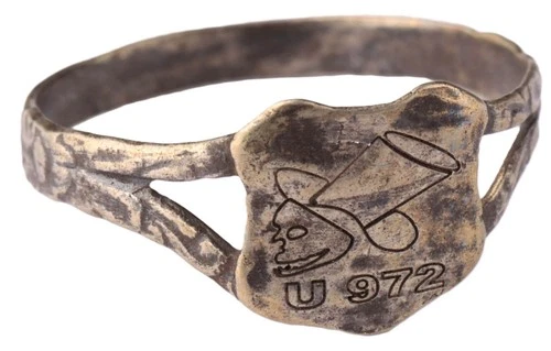 Naval submarine U972 Skull Top Hat U-boat WW2 German ring 835 Silver U-Boot Army