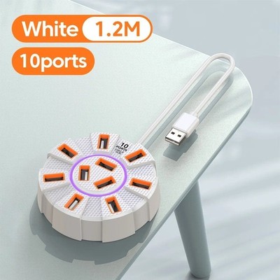USB 2.0 Hub 10 Ports Multi Splitter Adapter 5Gbps High Speed USB Splitter Power