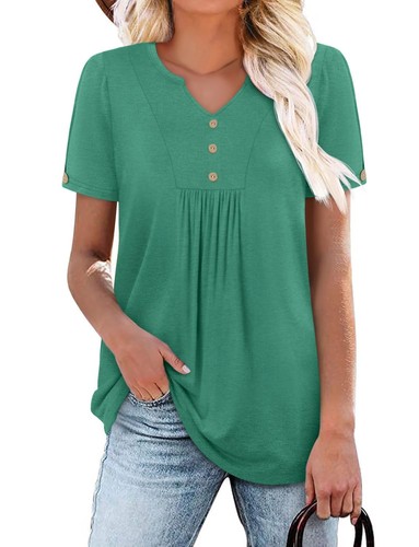 ONLYSHE Ladies Tops Summer Clothing Short Sleeve Shirts Trendy V-neck Buttons...