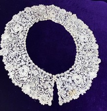 Ancien col moyen bruxellois dentelle pointe rose victorien