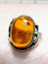 VINTAGE BALTIC AMBER STERLING SILVER RING SIZE: 7.5 j