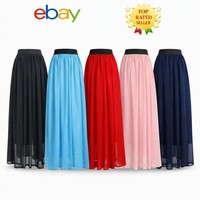 Women Petite Chiffon Pleated Long Maxi Skirt UK S/M & M/L Summer Beach Holiday
