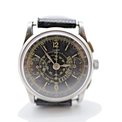 Historische Huber Chronograph Herrenarmbanduhr 32 mm Werk läuft WK II