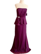 NWT David's Bridal Dress Long Plum Sz 6 Chiffon strapless Bridesmaid Wedding