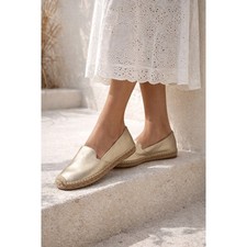 Sam Edelman Kenley Gold Leather Espadrille Resort Coastal Slide Size 9