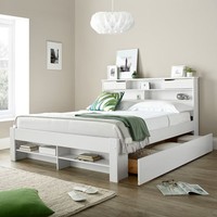 Wood Storage Bed Fabio White 2 Drawer Storage with 4 Mattress and 2 Size Options