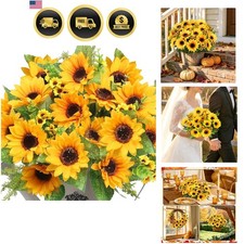 Artificial Sunflowers for Outdoors Fall Decor, 2 Bouquets