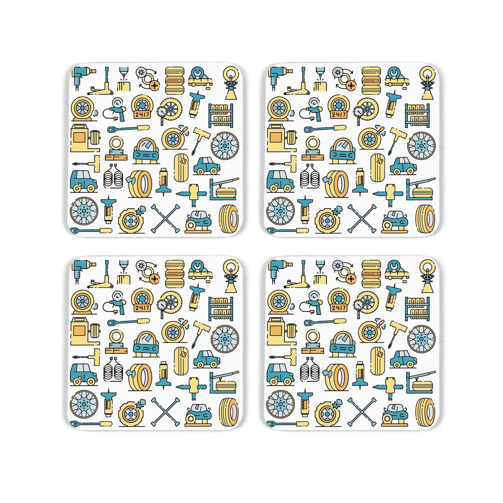 Tyre Fitter Set of 4 Cork Coasters - Novelty Tableware Decor Gifts