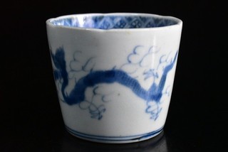 B5011: Japanese Old Imari ware Blue&White Cloud Dragon Muffle painting SOBA CUP