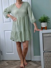 MNG Mango size small Green mini dress tiered  S UK 8 10 12 summer pretty