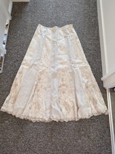 Per Una linen cotton maxi skirt UK 14 long cream beige lace panel Cottagecore