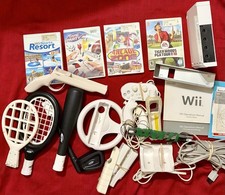 Nintendo Wii Console Bundle w/Cables/Sensor Bar/Controllers/Games Sports Resort