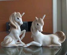 Vtg 80s Set Bisque Porcelain Unicorn Art Taiw...