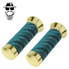 Original Lowrider Custom Swirl Velour Handlebar Grips 7/8" x 130mm – Gold/Green.