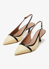 Malone Souliers Jama 45 Beige Raffia Black Slingback Pumps MSRP 795