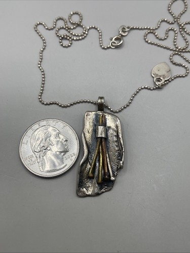 925 Sterling Silver Mid Century Modernist Brutalist Pendant Necklace - Picture 2 of 5