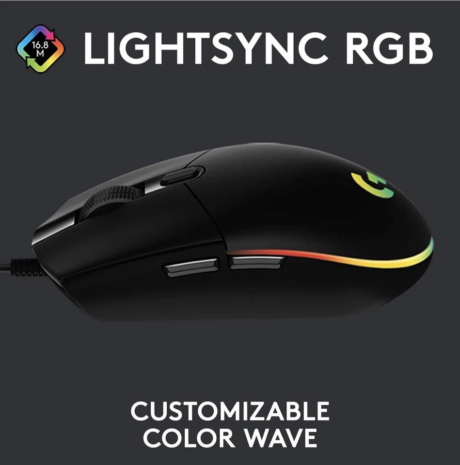 Logitech G102 LightSync Gaming Mouse Black, USB Wired, 8000 DPI - Image 2 of 4
