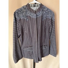 Vintage 90s Berek Embroidered Striped Cotton Statement Jacket Boho Y2K Size XL