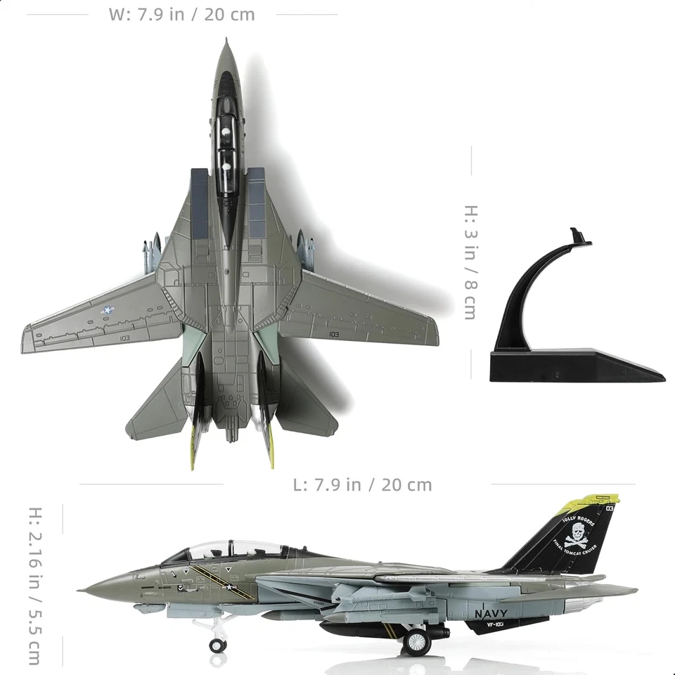 F-14A Tomcat 1/100 Kit Di Modello Aereo in Metallo Con Supporto VF-84 Jolly Roge - Immagine 2 di 4