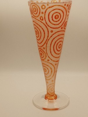 E & M Glass Flute Doodle Orange Frosted Ed Margaret Burke Wales Marked Swirls