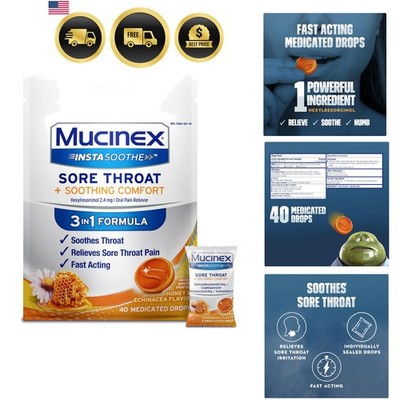 Instasoothe Sore Throat Relief Drops, Sore Throat Lozenges, Sore Throat Medic...