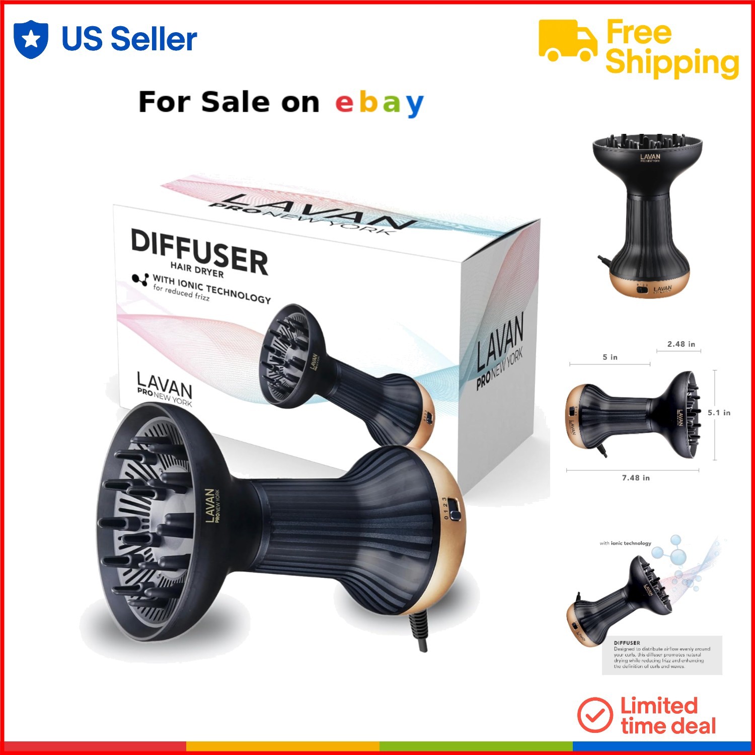 Diffuser Hair Dryer Ionic Technology Lightweight for Curly Wavy Hair